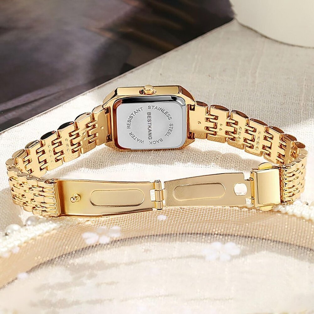 Women's Gold Green Square Quartz Wrist Watches Steel Strap Casual Fashion - Picture 6 of 6